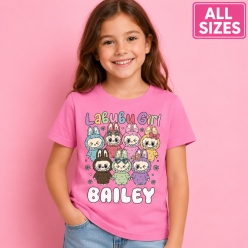 Labubu Girl Personalized Heavy Cotton Pink Shirt